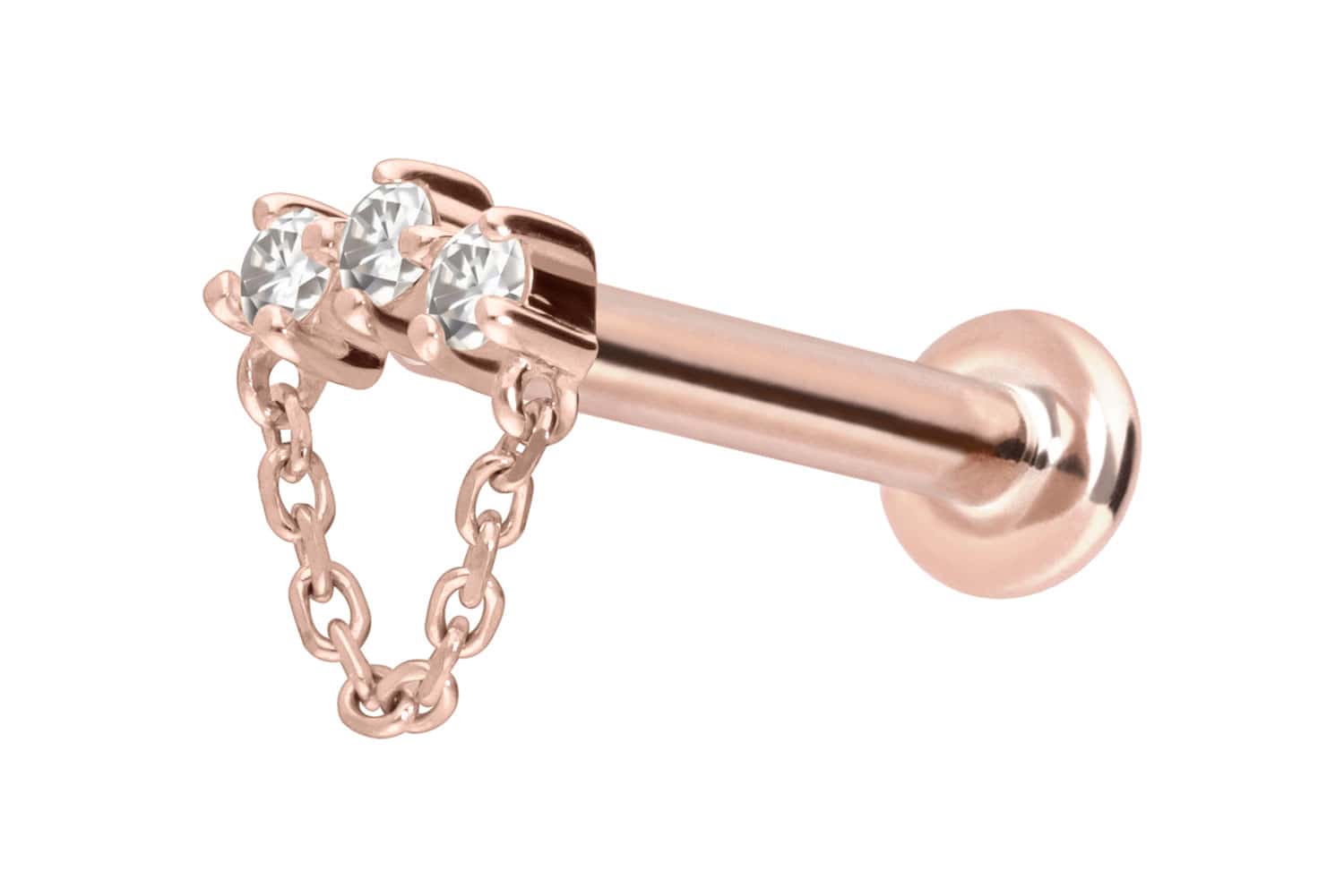 14 Karat Gold Labret Piercing mit Push Fit MOISSANIT-BOGEN + KETTE